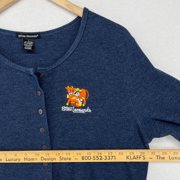 STEW LEONARDS Shirt Top Womens L Dairy Grocery Connecticut Danbury Cardigan Blue - Picture 10 of 12